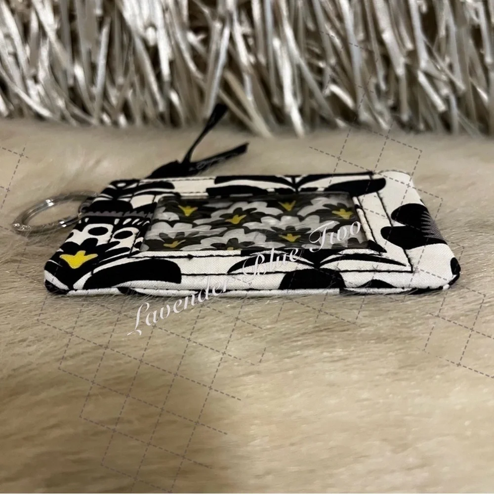 VERA BRADLEY FanFare ID Zip Pouch Keyring Luggage Tag White Black 2014 Silver